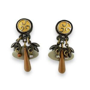 Repousse Art Nouveau Medieval Steampunk Bronze Gold Silver Tone Artisan Earrings